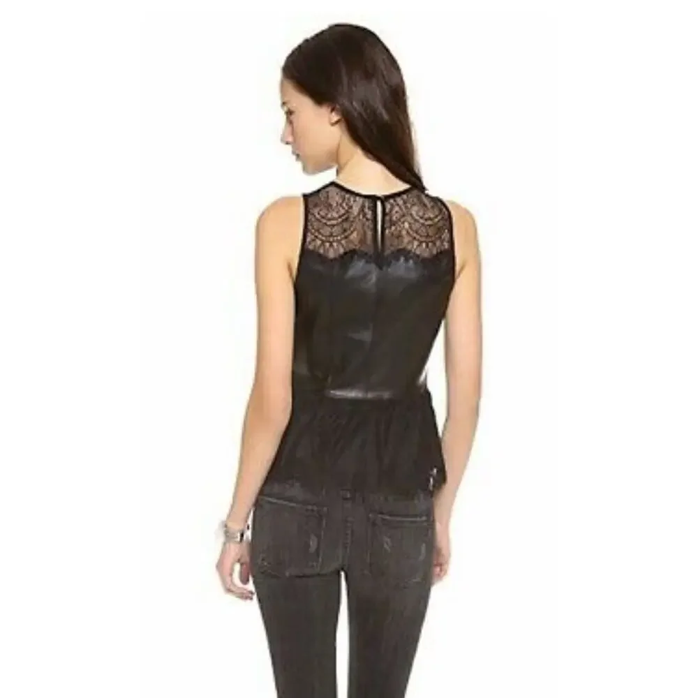 PJK | Italian Leather Lace Tank Top Black S